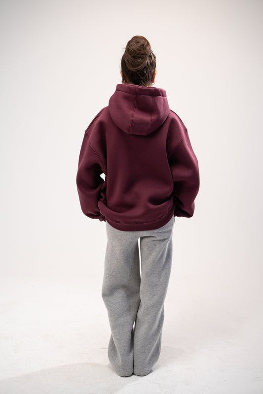 Printed Burgundy Oversized Hoodie