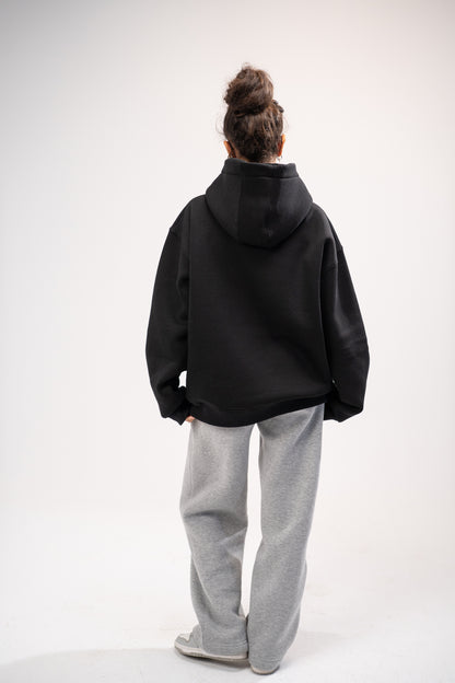 Printed Black Oversized Hoodie